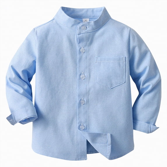 NIEWTR Boys School Uniform Shirt Long Sleeve Solid Button Down Dress Shirt with Button Cuffs for Daily Wear and Special Events(A-Light Blue,4-5 Years)