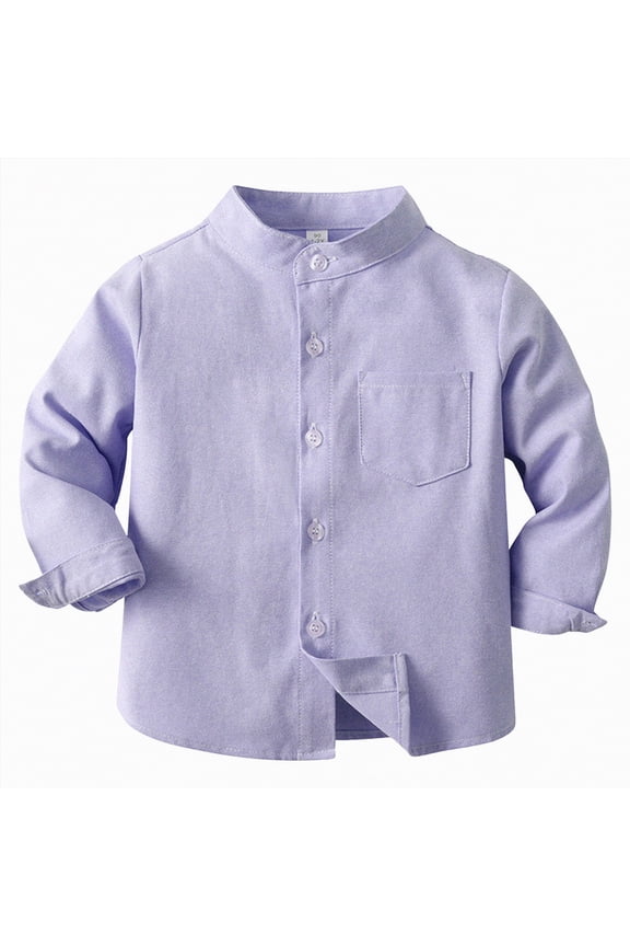 Boys School Uniform Shirt Long Sleeve Solid Button Down Dress Shirt with Button Cuffs for Daily Wear and Special Events(A-Light Purple,7-8 Years)