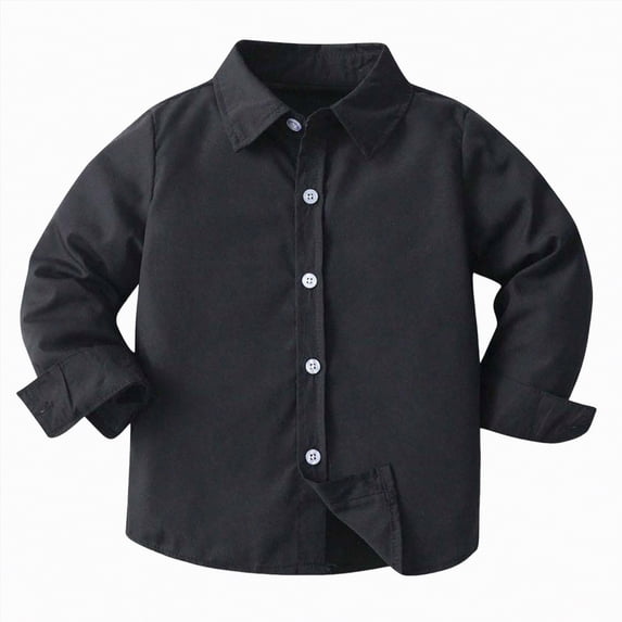 NIEWTR Boys Shirts Long Sleeve Dress Shirts Button Down Uniform Shirts with Pocket or School Vacation Holidays(Black,2-3 Years)
