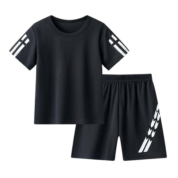 NIEWTR Boys Short Sleeve Classic Polo Shirt & Elastic Waist Shorts Set, Casual 2-Piece Back to School Outfit for Kids(A01-Black,12-13 Years)