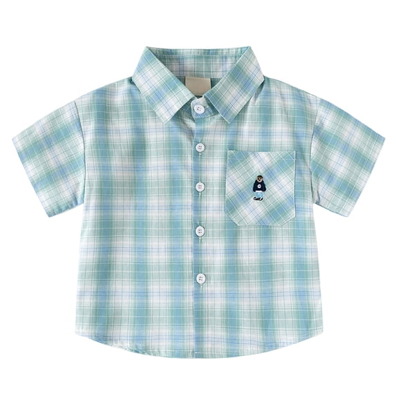 NIEWTR Boys Short Sleeve Dress Shirt Button Down Shirt School Uniform Formal Shirt with Chest Pocket Size 5-12 Years Spring Summer Clothes(A-Green,8-10 Years)