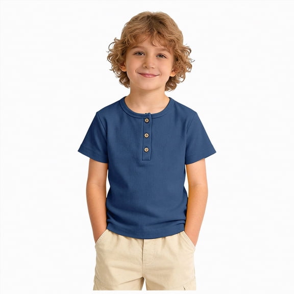 NIEWTR Boys Short Sleeve Shirts Cotton T-Shirts Summer Basic Tees Tops Clothes for Kids(Blue,5-6 Years)