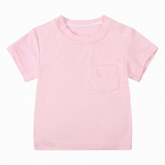 NIEWTR Boys Short Sleeve T Shirts Kids Summer Crewneck Color Block Tops Fashion Tees(Pink,6-9 Months)