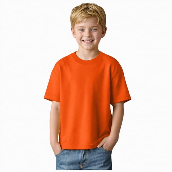 NIEWTR Boys Short Sleeve T Shirts Soft Cotton Fabric Crew Neck Summer Tops Relaxed Fit Casual Sports Tees Size 7-10 Years(A-Orange,10-12 Years)