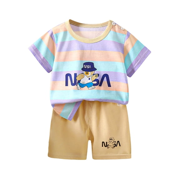 NIEWTR Boys Short Sleeved And Shorts Set Comfortable Soft Breathable Stylish Cartoon Boys SetPajamas Set Summer Outfit (6-12 Months,Light Blue)