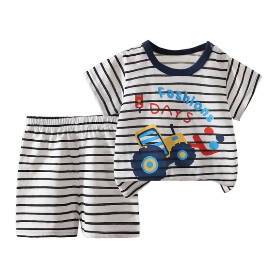 NIEWTR Boys Short Sleeved Shorts Suit Comfortable Soft And Fashionable Cartoon Print Boy Suit 18 24 Months 2T 3T 11T Summer Outfit (3-6 Months,Black)
