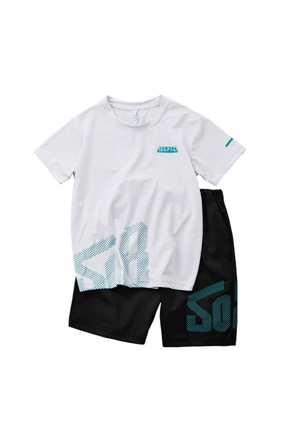 Boys Sports Suit Summer Quick Drying Mesh Short Sleeved Set Childrens Basketball Suit Two Piece Set(White,2-3 Years)