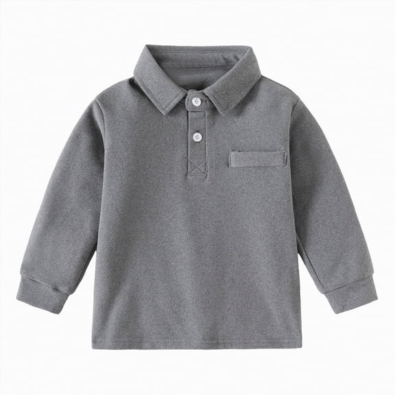 NIEWTR Boys Spring Summer Lounge Polo Shirt Long Sleeve Lightweight Fabric for Home Relaxation and Everyday Wear(Grey,18-24 Months)
