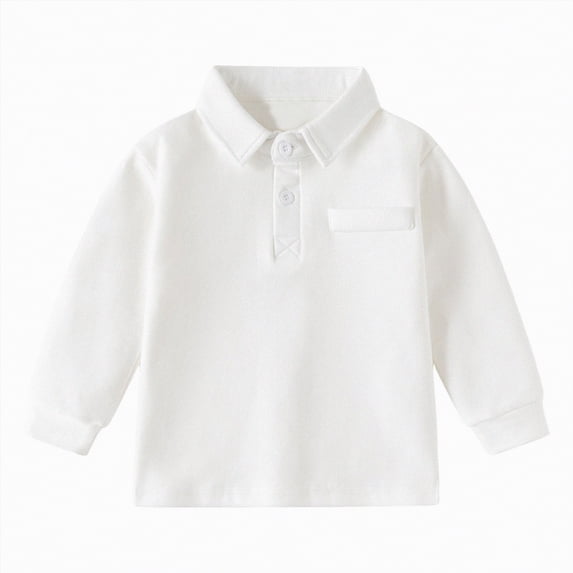 NIEWTR Boys Spring Summer Lounge Polo Shirt Long Sleeve Lightweight Fabric for Home Relaxation and Everyday Wear(White,5-6 Years)