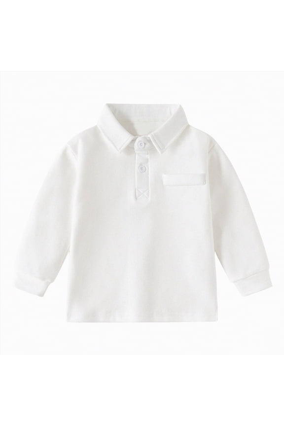Boys Spring Summer Lounge Polo Shirt Long Sleeve Lightweight Fabric for Home Relaxation and Everyday Wear(White,5-6 Years)