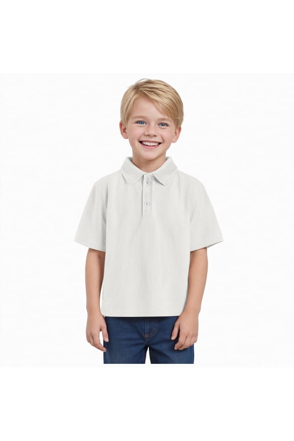 Boys Summer Casual Short Sleeve Polo Shirt Neat Collar Design for Jogging Sports(A01-White,2-3 Years)