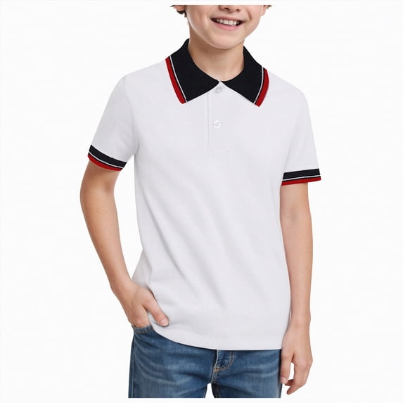 NIEWTR Boys Uniform Short Sleeve Polo Shirt Classic Collared Top for School and Daily(A01-Watermelon Red,11-12 Years)