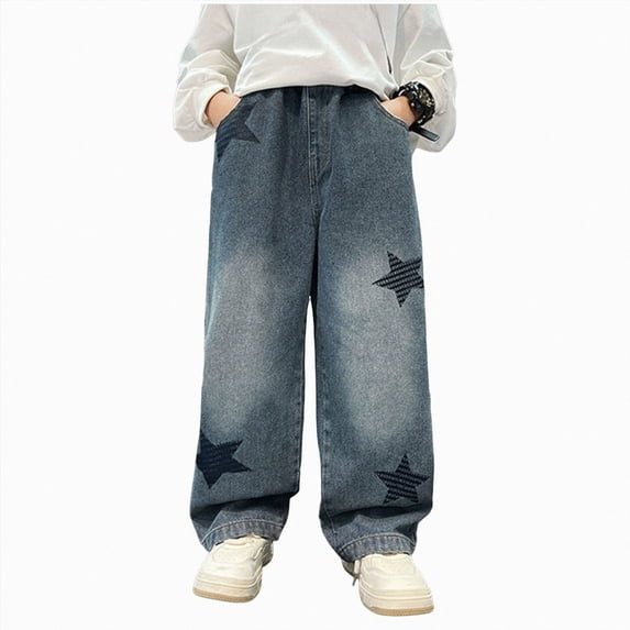 NIEWTR Boys Wide Leg Baggy Jeans Spring Fall Y2k Elastic Waist Washed Denim Pants Loose Relaxed Fit Casual Trousers