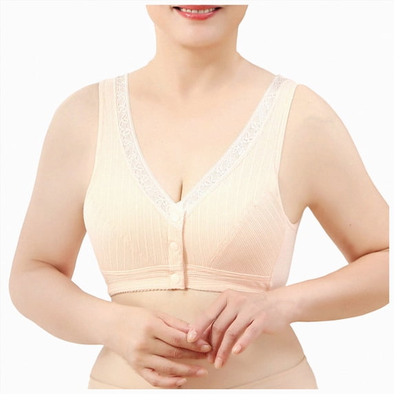 NIEWTR Bra for Senior Women Front Closure Breathable Bra Wireless No Underwire Lift up Bras with Back Support(Beige,42)