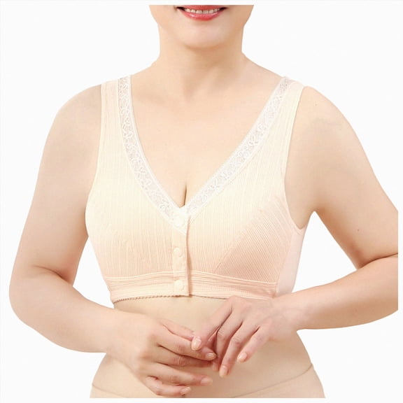 NIEWTR Bra for Senior Women Front Closure Breathable Bra Wireless No Underwire Lift up Bras with Back Support(Beige,42)