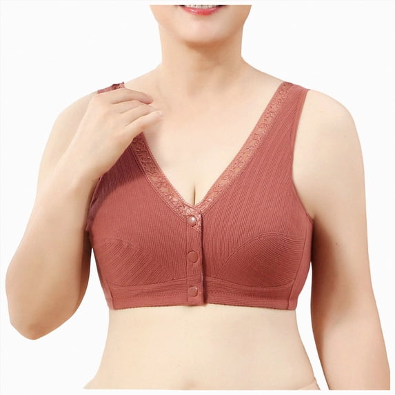 NIEWTR Bra for Senior Women Front Closure Breathable Bra Wireless No Underwire Lift up Bras with Back Support(Brick Red,42)