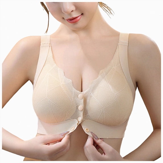 NIEWTR Bras for Older Women Floral Plus Size Bra Wireless Front Closure Bras for Senior Daisy Comfort Tshirt Bra(Light Pink,3XL)