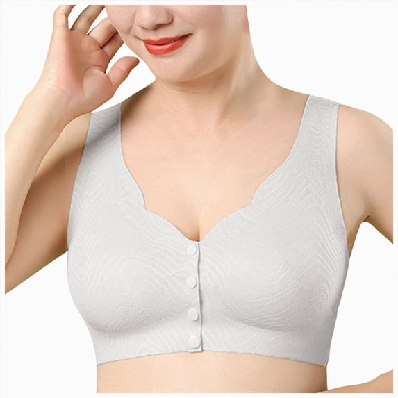 NIEWTR Bras for Older Women No Underwire Front Closure Comfort Senior Wireless Snap Womans Bras(Grey,2XL)