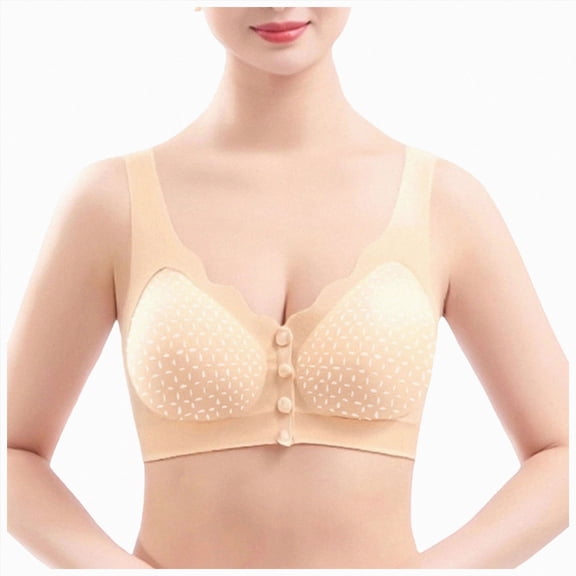 NIEWTR Bras for Seniors New Front Closure Bras for Older Women, Bra for Women Front Closure No Underwire Bra(Khaki,L)