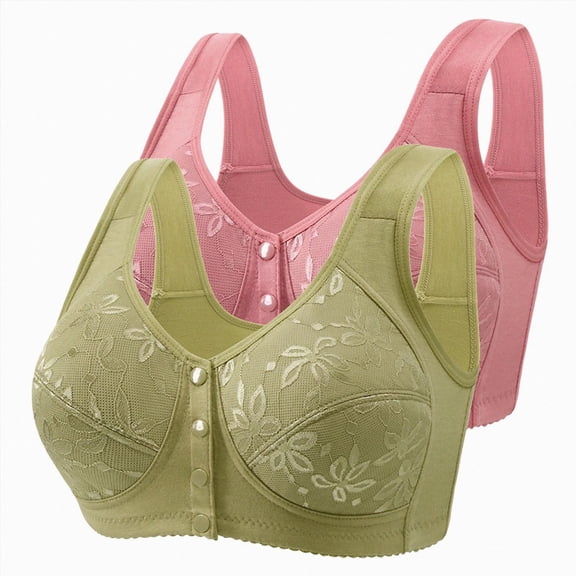 NIEWTR Bras for Women Large Cup Front Closure Wireless Push Up Bra, Full Coverage No Underwire Daisy Bra Everyday Bralettes(Dark Green,S)