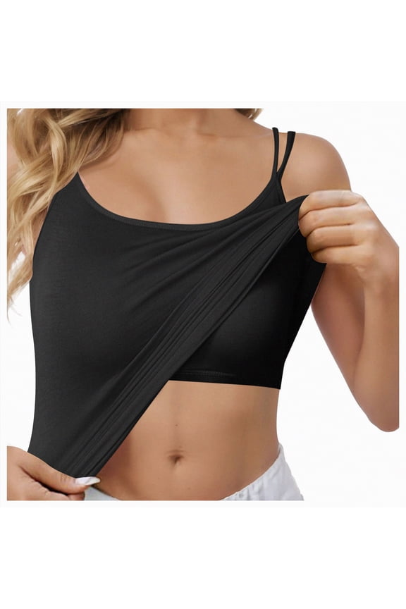 Camisole Tops for Women Adjustable Spaghetti Tank Tops with Built in Bras for Under Clothes Workout Yoga Cami Shirts（A01-Black,XL)