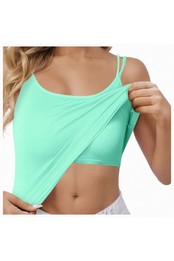 Camisole Tops for Women Adjustable Spaghetti Tank Tops with Built in Bras for Under Clothes Workout Yoga Cami Shirts（A01-Mint Green,XL)