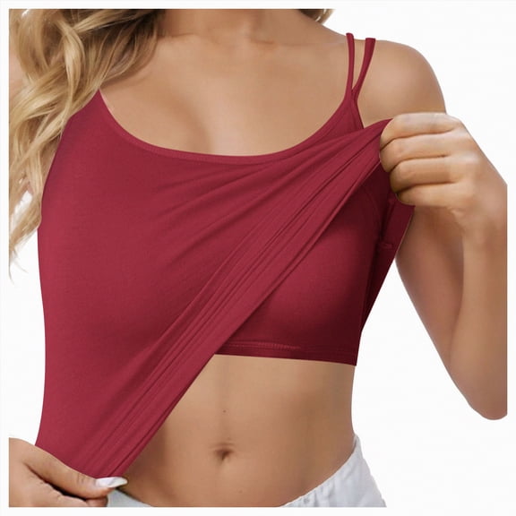 NIEWTR Camisole Tops for Women Adjustable Spaghetti Tank Tops with Built in Bras for Under Clothes Workout Yoga Cami Shirts(A01-Wine,XL)