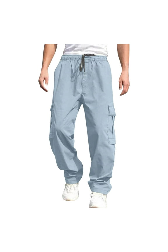 Cargo Pants for Men Baggy Fit Parachute Pants Men Nylon Lounge Drawstring Joggers Lightweight Relaxed Fit Cargo Work Pants for Men Mens Workout Pants (Blue,XXL)