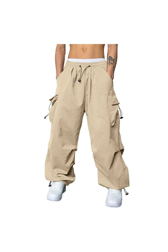 Cargo Pants for Men Big and Tall Parachute Pants Mens 80S Casual Relaxed Fit Harem Pant Fashion Streetwear Work Pants for Men Big and Tall Mens Hiking Pants (XXL,Z02-Beige)