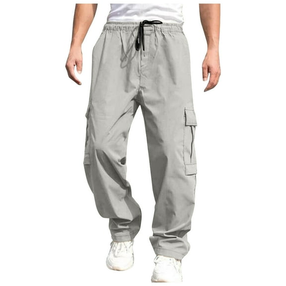 NIEWTR Cargo Pants for Men Casual Outdoor Pants Hiking Pants Men Lightweight Athletic Casual Pants for Loose Fit Sports Joggers Sweatpants (Grey,S)