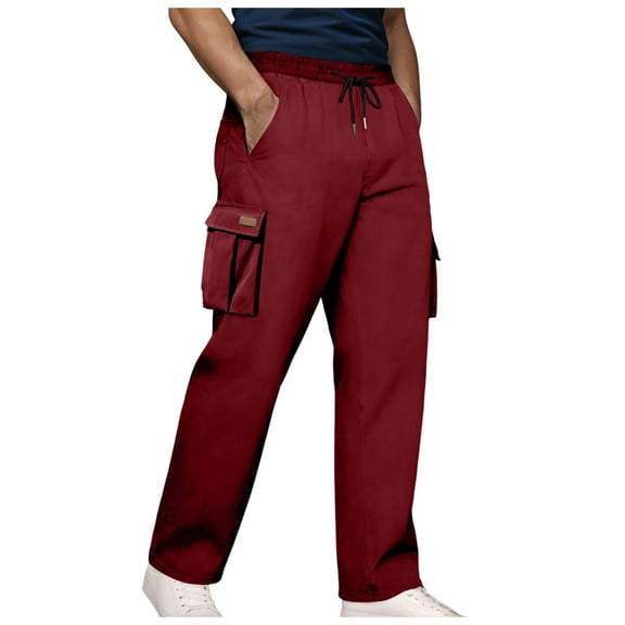 NIEWTR Cargo Pants for Men,Relaxed Fit Mens Pants,Elastic Waist Multiple Pockets Trousers Fall Winter Pants (Red,XXL)