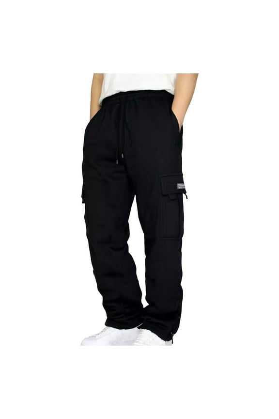 Casual Cargo Pants for Men Casual Drawstring Joggers Cotton Work Sweatpants Multi Pockets (Black,4XL)
