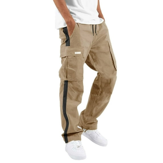NIEWTR Casual Cargo Pants for Men Casual Drawstring Joggers Cotton Work Sweatpants Multi Pockets (Khaki,3XL)