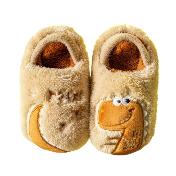 NIEWTR Child Casual Slippers Winter Warm Indoor Shoes For Toddler Soft Comfortable Cute Cartoon Design For Kids Slippers,Soft Plush Slippers Little Kid(A-Coffee,7)