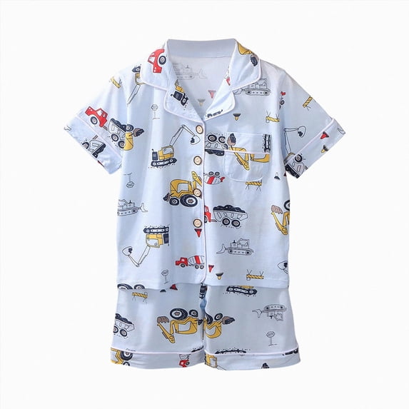NIEWTR Children 2PC Loungewear Set Toddler Short Sleeve Round Neck Tee with Stretchy Shorts Breathable Pajamas for 2T 3T 4T 5T(A-Blue,2-3 Years)