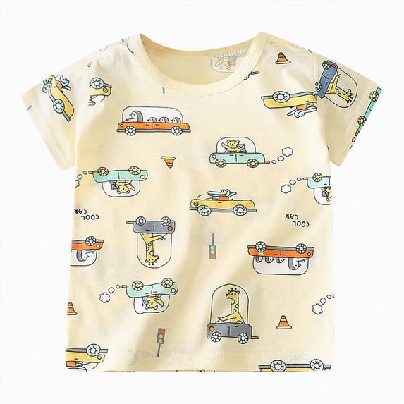 NIEWTR Children Loose Fit T-Shirts 0-24M 2T 3T 4T 5T Toddler Kids Boys Short Sleeve Casual Crewneck Soft Basic Tees Summer Everyday Wear Tops(A-Yellow,6-12 Months)