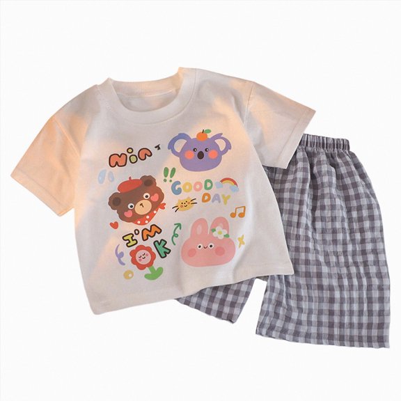 NIEWTR Children Summer Pajamas Set Toddler Boy Girl Short Sleeve Shirt + Elastic Waist Shorts Breathable Lightweight Outfits for 2T 3T 4T 5T(A-Grey,18-24 Months)