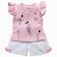 thumbnail image 1 of NIEWTR Children Toddler Pajamas Set 2T 3T 4T Baby Girl Floral Print Fly Sleeve Loose Fit Top Drawstring Shorts Two-Piece Set Soft Pjs(A-Pink,12-18 Months), 1 of 6