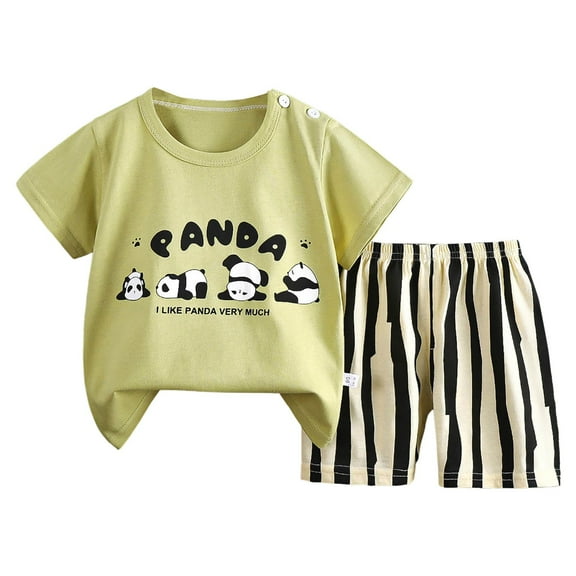 NIEWTR Children's Summer Cartoon Dinosaur Print Short Sleeved Elastic Shorts Two Piece Set Boys' Casual T Shirt Set Pajamas & Dailywear Set 3-6 Months,Light Green