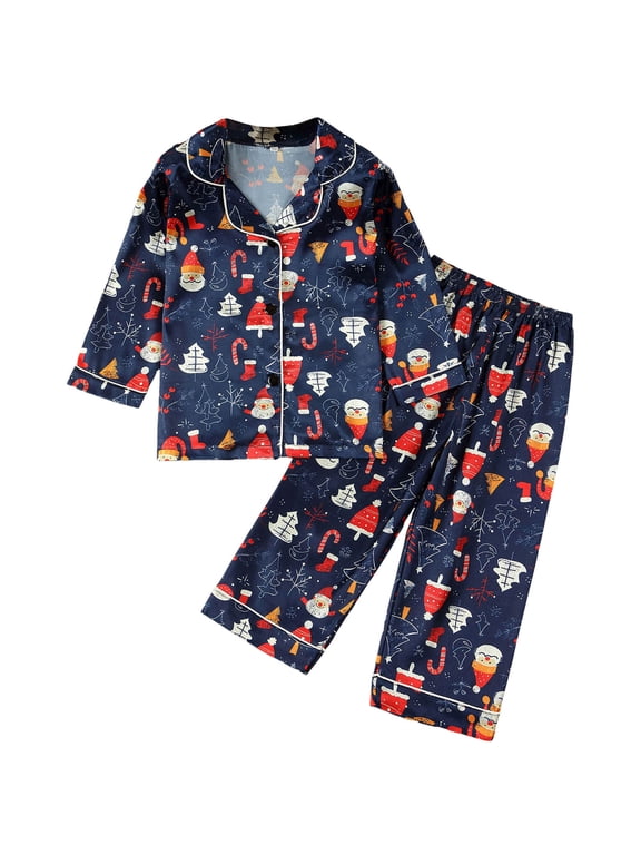 Christmas Pajamas Boys Girls Christmas Pajama Holiday PJs Cotton Kids Sleepwear Christmas Toddler Sets (18-24 Months,Blue)