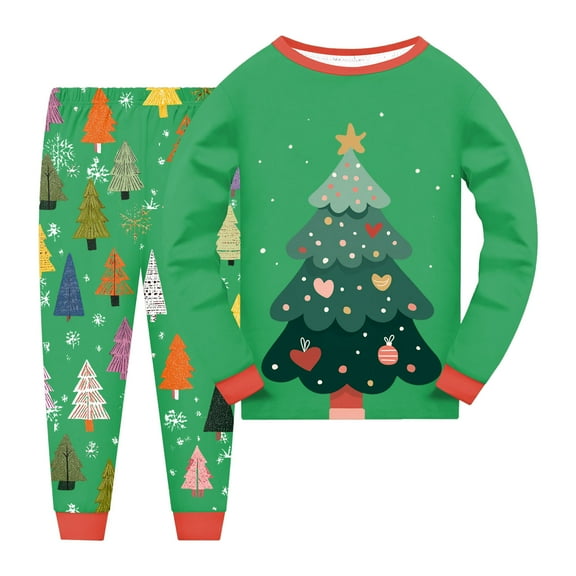 NIEWTR Christmas Pajamas for Kids Girls Holiday Long Sleeve Sleepwear Santa Cotton Pajamas Sets for 2-12T Boys/Toddler Pjs Sleepwear Sets (7-8 Years,Green)