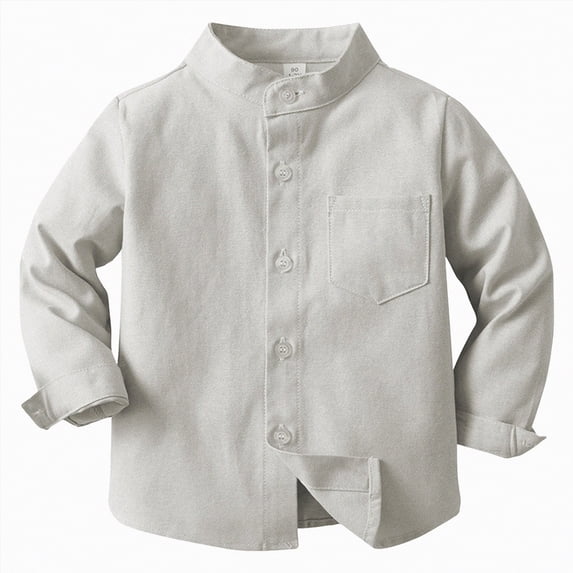 NIEWTR Classic Fit Boys Long Sleeve Dress Shirt Solid Color Button Down Oxford Shirt for School Weddings Church and Formal Occasions(A01-Khaki,3-4 Years)
