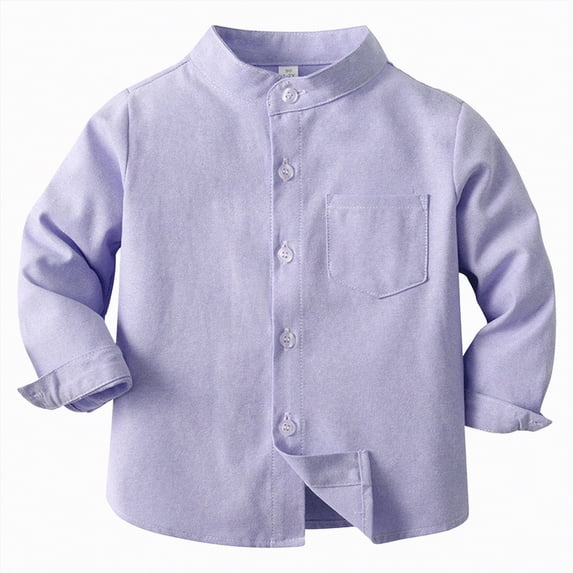 NIEWTR Classic Fit Boys Long Sleeve Dress Shirt Solid Color Button Down Oxford Shirt for School Weddings Church and Formal Occasions(A01-Light Purple,6-7 Years)