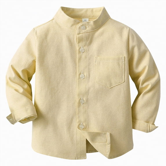 NIEWTR Classic Fit Boys Long Sleeve Dress Shirt Solid Color Button Down Oxford Shirt for School Weddings Church and Formal Occasions(A01-Yellow,10-11 Years)