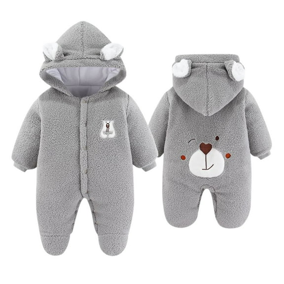 NIEWTR Coat For Toddler Baby Boys Little Girls Hooded Romper Jumpsuit Hoodies Coat Jumpsuit Fall Winter Clothes (3-6 Months,Grey)