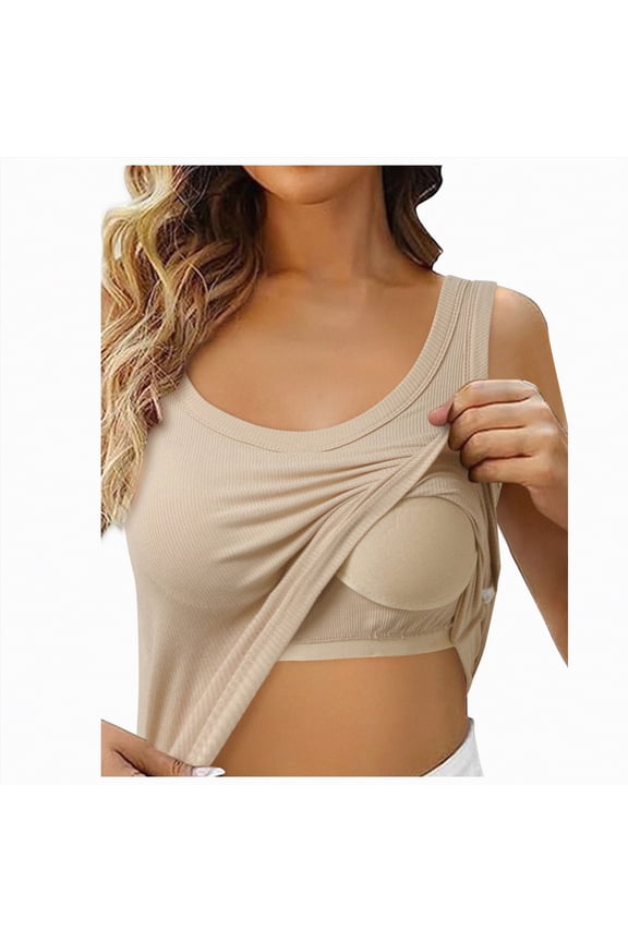 Cotton Shelf Bra Camisole Tops for Women Adjustable Spaghetti Strap Tank Top Summer Cami Shirt(A01-Khaki,L)