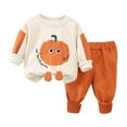 thumbnail image 1 of NIEWTR Cute Baby Boy Clothes Suit Kids Pullover Pumpkin Print Sweatshirt Top Shirt+ Casual Pants Set(4-5 Years,A05-Orange), 1 of 4