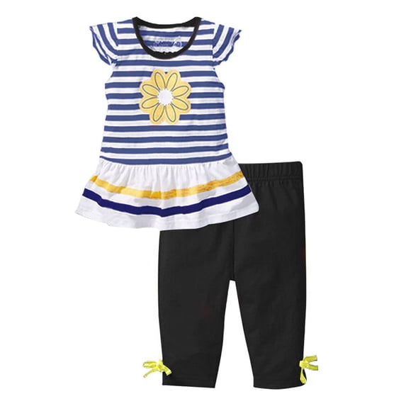 NIEWTR Cute Flower 2Pcs Summer Outfits Set for Toddler Girls – Short Sleeve T-Shirt & Shorts Gift Ready Summer 2Pcs Gift Outfits Set T-shirt Short Sets Blue 6-7 Years