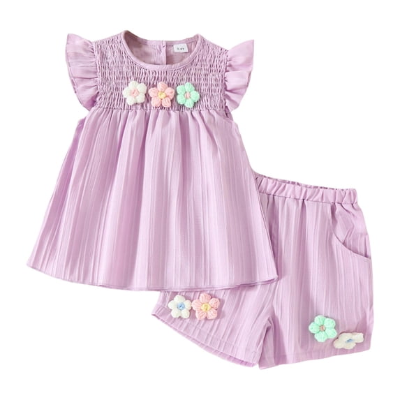 NIEWTR Cute Flower Toddler Girls Summer Outfits Set – Short Sleeve T-Shirt + Pants (1-8Y Gift Idea) Summer 2Pcs Gift Outfits Set 2Pcs Summer Gift Set 2-3 Years,Purple