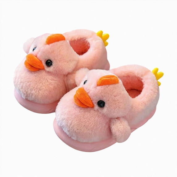 NIEWTR Cute Plush Chick Duck Slippers Toddler Boys Girls Warm Slippers Boots Kids Fuzzy Winter Indoor Bedroom Household Home Shoes